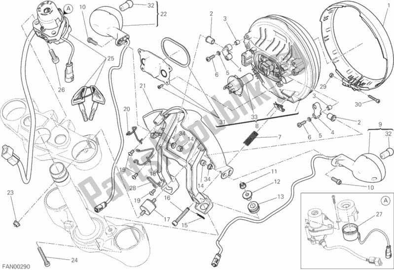 All parts for the Headlight of the Ducati Scrambler Sixty2 Thailand 400 2017